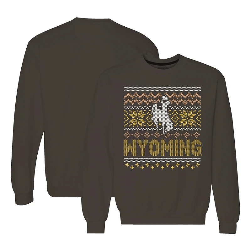 Sweat-shirt polaire marron Wyoming Cowboys pour homme, col rond, motif vacances