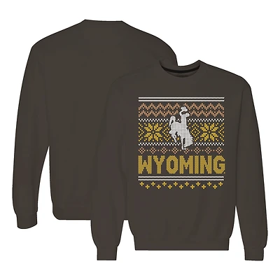 Sweat-shirt polaire marron Wyoming Cowboys pour homme, col rond, motif vacances