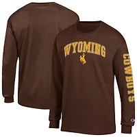 T-shirt à manches longues Champion Brown pour homme, logo Arch Over, 2 coups, des Cowboys du Wyoming