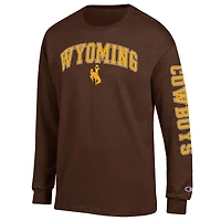 Men's Champion  Brown Wyoming Cowboys Arch Over Logo 2-Hit Long Sleeve T-Shirt