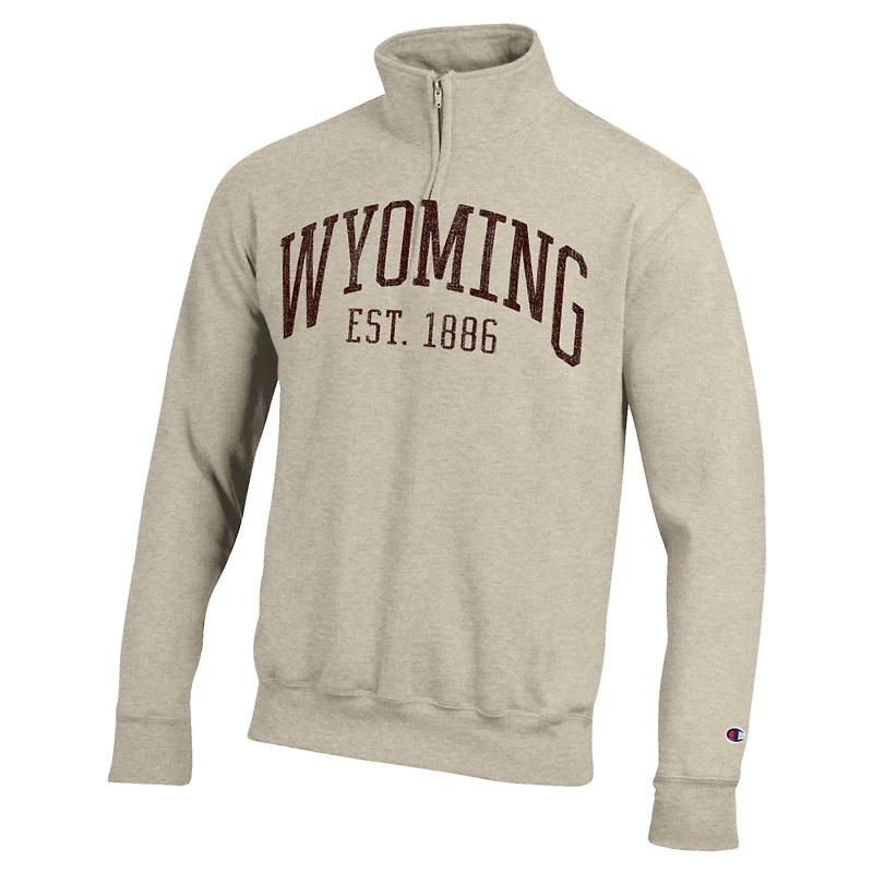 Men's Champion Cream Wyoming Cowboys Established Date Quarter-Zip Pullover