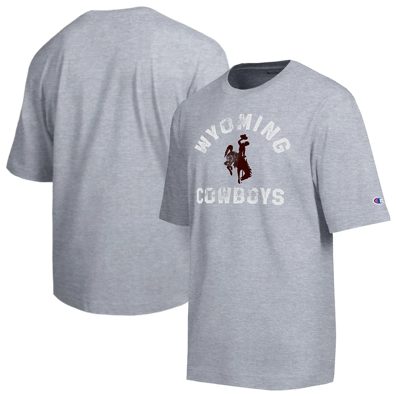 Men's Champion  Heather Gray Wyoming Cowboys Weathered Team T-Shirt