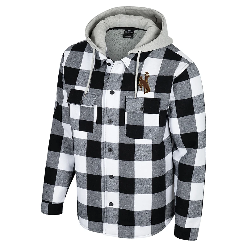 Men's Colosseum Black/White Wyoming Cowboys Buffalo Plaid Full-Zip Hoodie Jacket