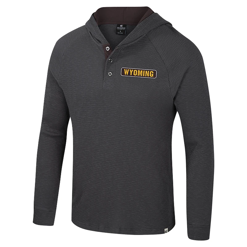 Men's Colosseum  Charcoal Wyoming Cowboys Dujour Ralgan Long Sleeve Henley Hoodie T-Shirt