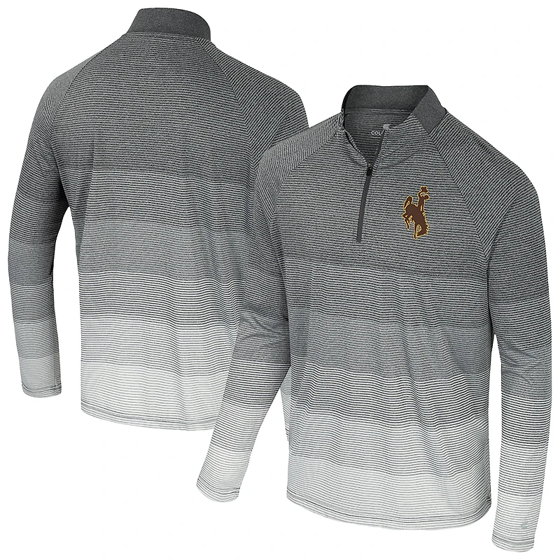 Men's Colosseum Gray Wyoming Cowboys AI Striped Mesh Quarter-Zip Raglan Windshirt