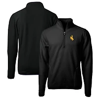 Veste polaire Sherpa écologique Cascade noire à quart de zip pour homme, modèle Cutter & Buck, Wyoming Cowboys, grande taille
