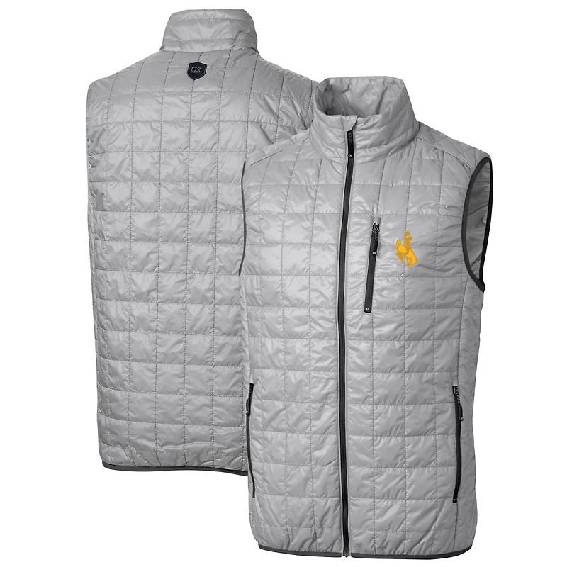 Gilet matelassé Rainier PrimaLoft Eco à fermeture éclair intégrale pour homme, gris, style coupe-vent et buck, Wyoming Cowboys, grandes tailles