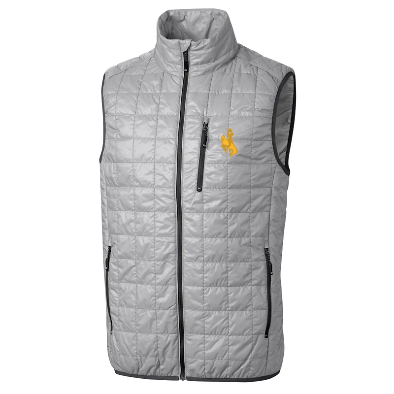 Gilet matelassé Rainier PrimaLoft Eco à fermeture éclair intégrale pour homme, gris, style coupe-vent et buck, Wyoming Cowboys, grandes tailles