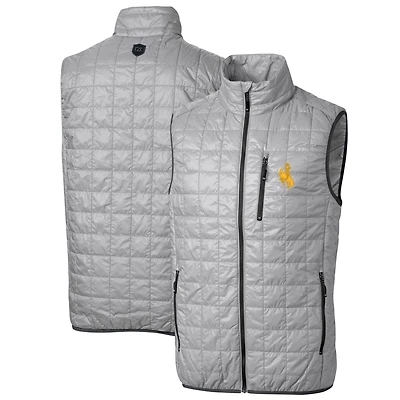 Gilet matelassé Rainier PrimaLoft Eco à fermeture éclair intégrale pour homme, gris, style coupe-vent et buck, Wyoming Cowboys, grandes tailles