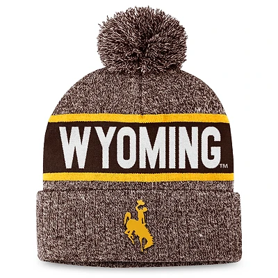 Bonnet en tricot à revers et pompon pour homme Top of the World, motif nuage, motif Cowboys du Wyoming marron