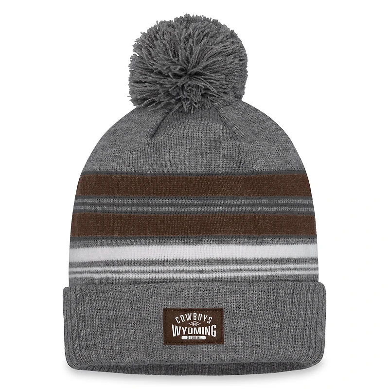 Bonnet en tricot à revers et pompon Top of the World pour homme, gris chiné, Wyoming Cowboys