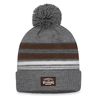 Bonnet en tricot à revers et pompon Top of the World pour homme, gris chiné, Wyoming Cowboys
