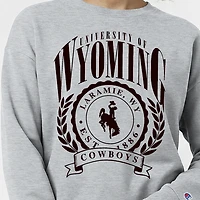 Women's Champion  Heather Gray Wyoming Cowboys Academic Crest Powerblend Crewneck Sweatshirt