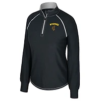 Women's Colosseum Black Wyoming Cowboys Bikram Raglan Quarter-Zip Top