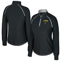 Women's Colosseum Black Wyoming Cowboys Bikram Raglan Quarter-Zip Top