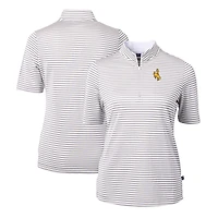Women's Cutter & Buck  Gray Wyoming Cowboys DryTec Virtue Eco Pique Stripe Recycled Polo
