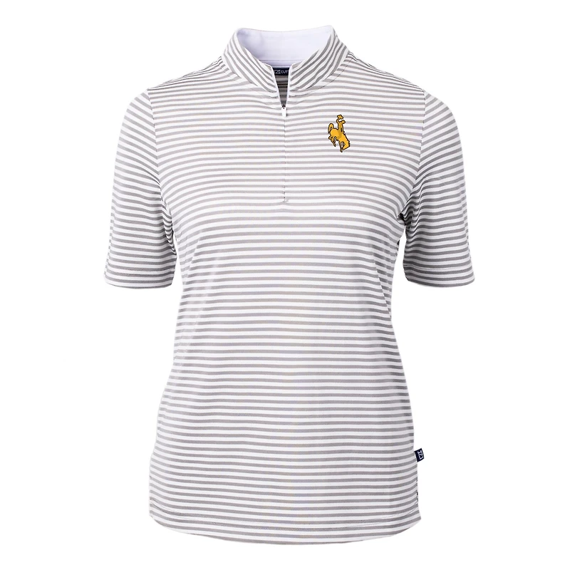 Women's Cutter & Buck Gray Wyoming Cowboys DryTec Virtue Eco Pique Stripe Recycled Polo