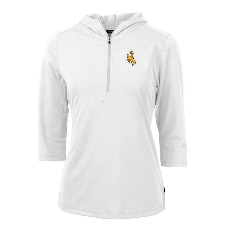 Sweat à capuche demi-zippé en piqué écologique Virtue pour femme, coupeur et buck, blanc, des Cowboys du Wyoming, manches 3/4