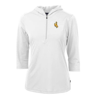 Sweat à capuche demi-zippé en piqué écologique Virtue pour femme, coupeur et buck, blanc, des Cowboys du Wyoming, manches 3/4