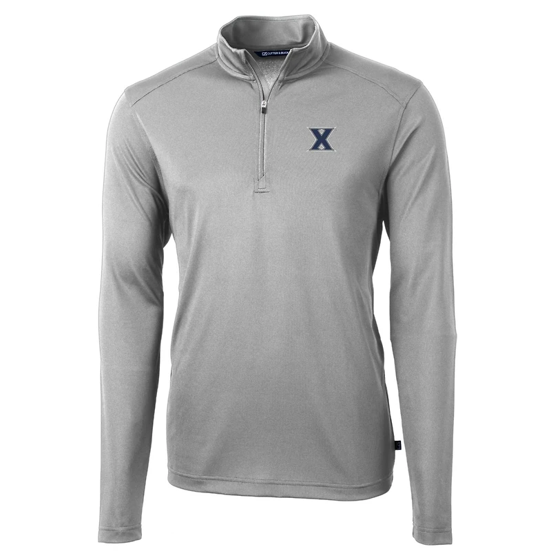 Pull zippé en piqué écologique recyclé pour homme, modèle Xavier Musketeers, de couleur grise, la collection Virtue, Cutter & Buck, Big Tall