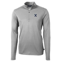 Pull zippé en piqué écologique recyclé pour homme, modèle Xavier Musketeers, de couleur grise, la collection Virtue, Cutter & Buck, Big Tall