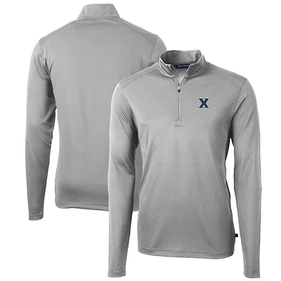 Pull zippé en piqué écologique recyclé pour homme, modèle Xavier Musketeers, de couleur grise, la collection Virtue, Cutter & Buck, Big Tall