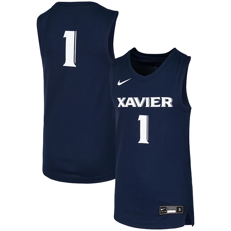 Maillot de basket-ball l'équipe Nike #1 Navy Xavier Musketeers Replica pour jeunes