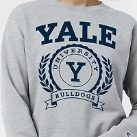 Women's Champion  Heather Gray Yale Bulldogs Academic Crest Powerblend Crewneck Sweatshirt