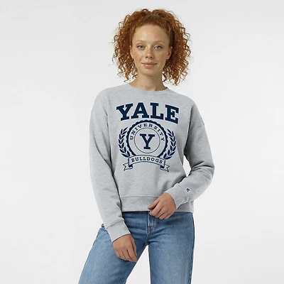 Women's Champion  Heather Gray Yale Bulldogs Academic Crest Powerblend Crewneck Sweatshirt