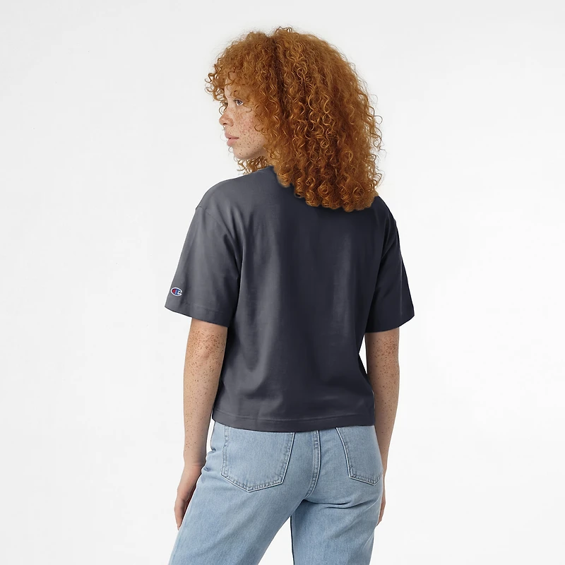 T-shirt à manches courtes pour femme Champion Navy Yale Bulldogs avec logo.