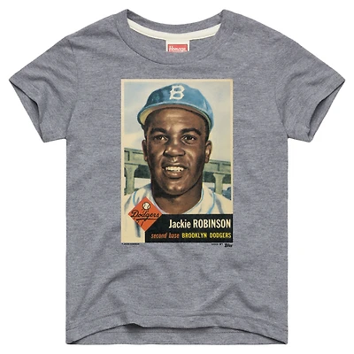 T-shirt gris à motif Jackie Robinson, Brooklyn Dodgers, Topps, inspiré des cartes de baseball, pour jeunes.