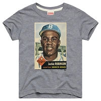T-shirt gris à motif Jackie Robinson, Brooklyn Dodgers, Topps, inspiré des cartes de baseball, pour jeunes.
