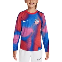 Haut à manches longues d'avant-match Nike rouge/bleu USMNT 2024 Academy Pro pour jeune