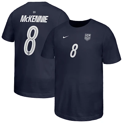 T-shirt Nike Weston McKennie bleu marine pour enfant, nom et numéro du joueur de l'équipe nationale américaine (USMNT), tenue match à l'extérieur.