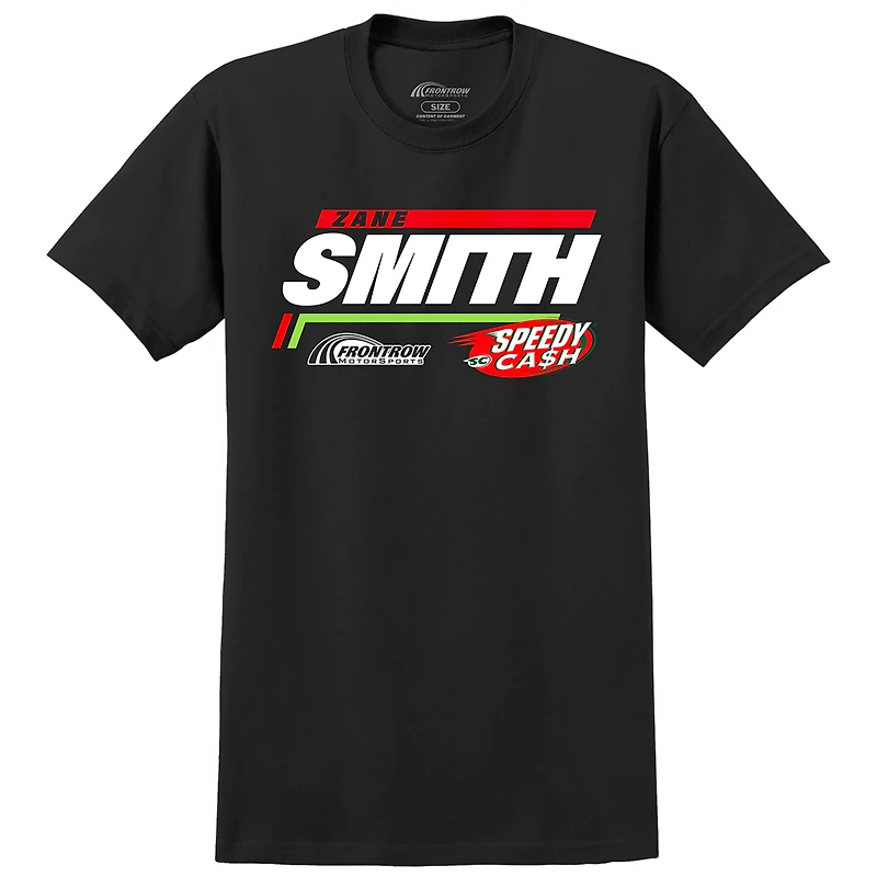 Men's Front Row Motorsports Black Zane Smith Speedy Cash Car T-Shirt