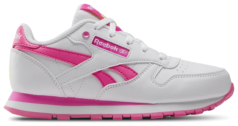 Reebok Girls Classic Leather - Girls' Preschool Shoes White/Atomic Pink/Electric Yellow
