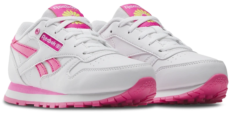 Reebok Girls Classic Leather - Girls' Preschool Shoes White/Atomic Pink/Electric Yellow