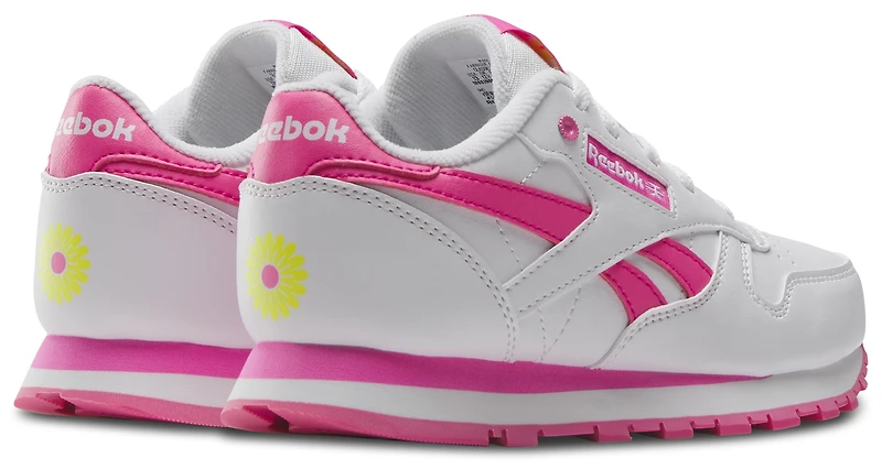 Reebok Girls Classic Leather - Girls' Preschool Shoes White/Atomic Pink/Electric Yellow