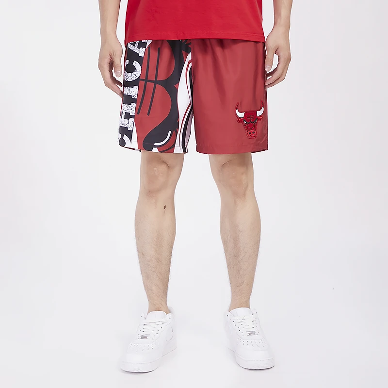 Pro Standard Bulls Split Mash Up Logo Woven Shorts - Men's