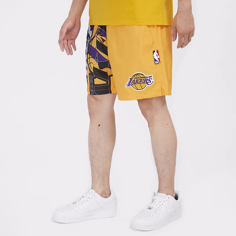 Pro Standard Lakers Split Mash Up Logo Woven Shorts - Men's