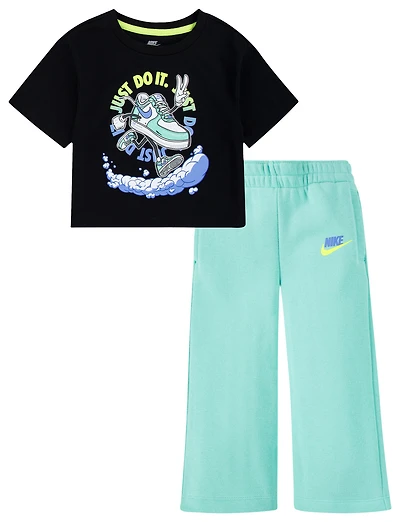 Nike Girls NSW Best Foot Forward Wide Leg Pants Set - Girls' Toddler Emerald Rise/Emerald Rise