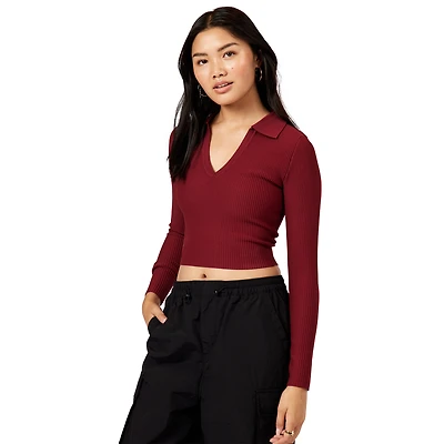 Cozi Perfect Ribbed Long Sleeve Polo - Women's