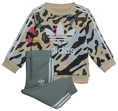 adidas All Over Print Animal Crew Set  - Girls' Toddler