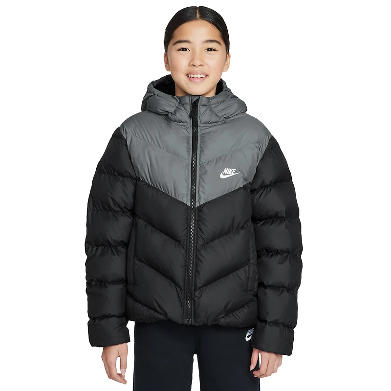 Nike Boys ADP Colorblock Puffer Jacket - Boys' Grade School Black/Grey