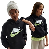Nike Boys NSW Club HBR Fleece Hoodie - Boys' Grade School Black/White/Lt Liquid Lime