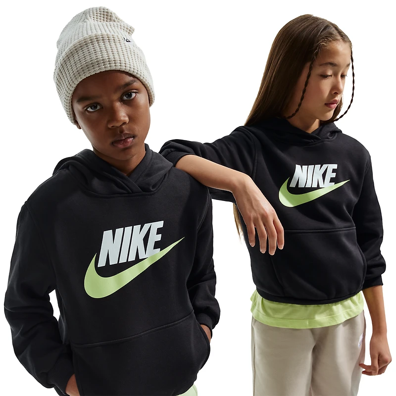 Nike Boys NSW Club HBR Fleece Hoodie - Boys' Grade School Black/White/Lt Liquid Lime