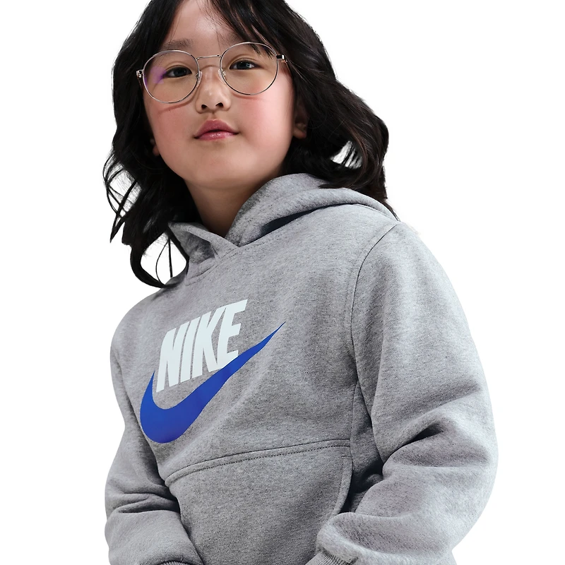Nike Boys NSW Club HBR Fleece Hoodie - Boys' Grade School Dark Grey Heather/Game Royal