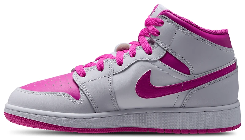 Jordan Girls Jordan AJ 1 Mid SE - Girls' Grade School Basketball Shoes White/Pink/Grey Size 07.0