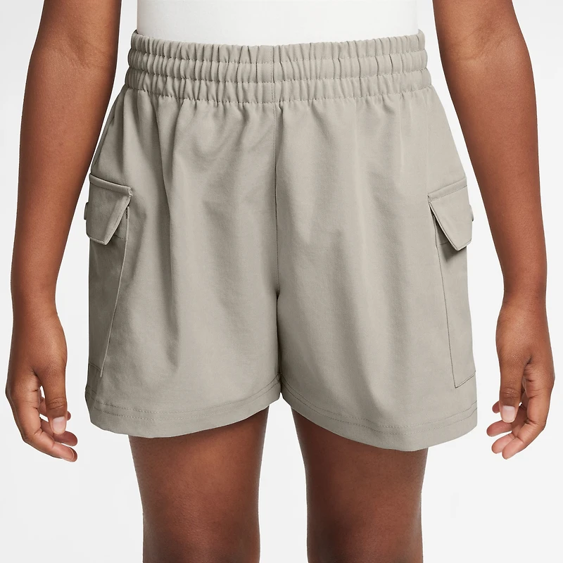 Nike Girls Nike NSW Woven Cargo Shorts - Girls' Grade School Grey/White Size M