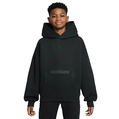 Nike Boys NSW Tech Fleece Oversized Pullover Hoodie - Boys' Grade School Black/Black